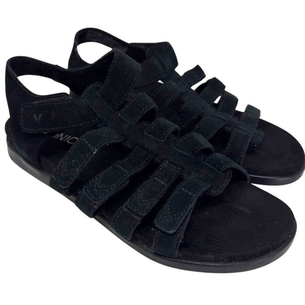 Vionic Ritta Gladiator Ankle Strap Black Suede Sandals 7